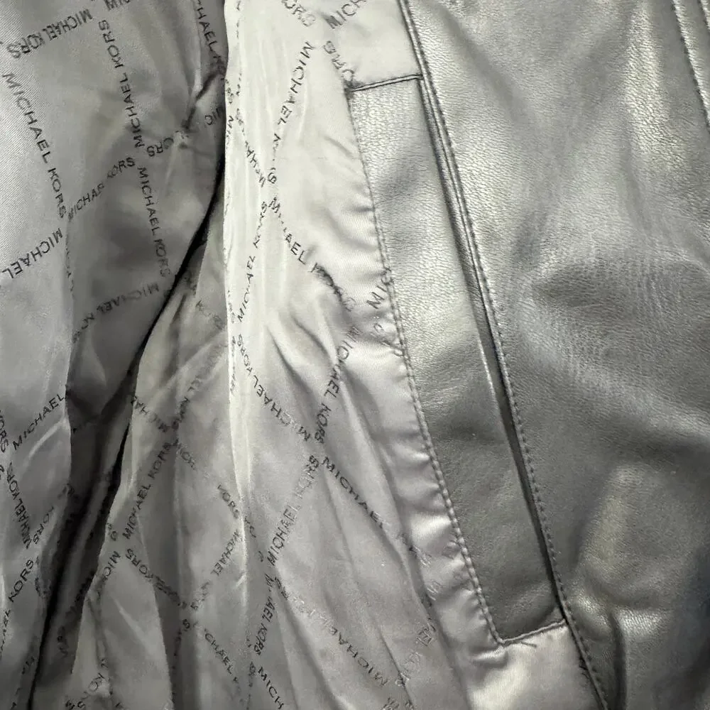 Michael Kors Men’s Black Faux Leather Jacket Size L Damage to Neck Area